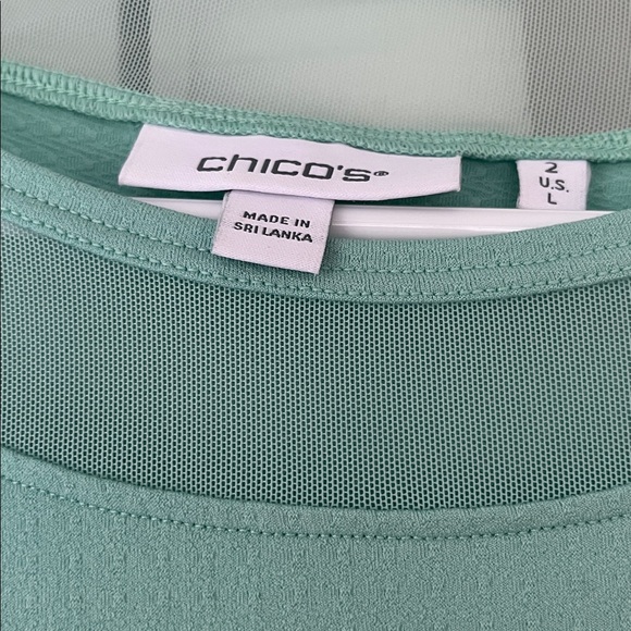 Chico's 2 L Light Turquoise Crewneck Top Sheer Inserts - Picture 2 of 3